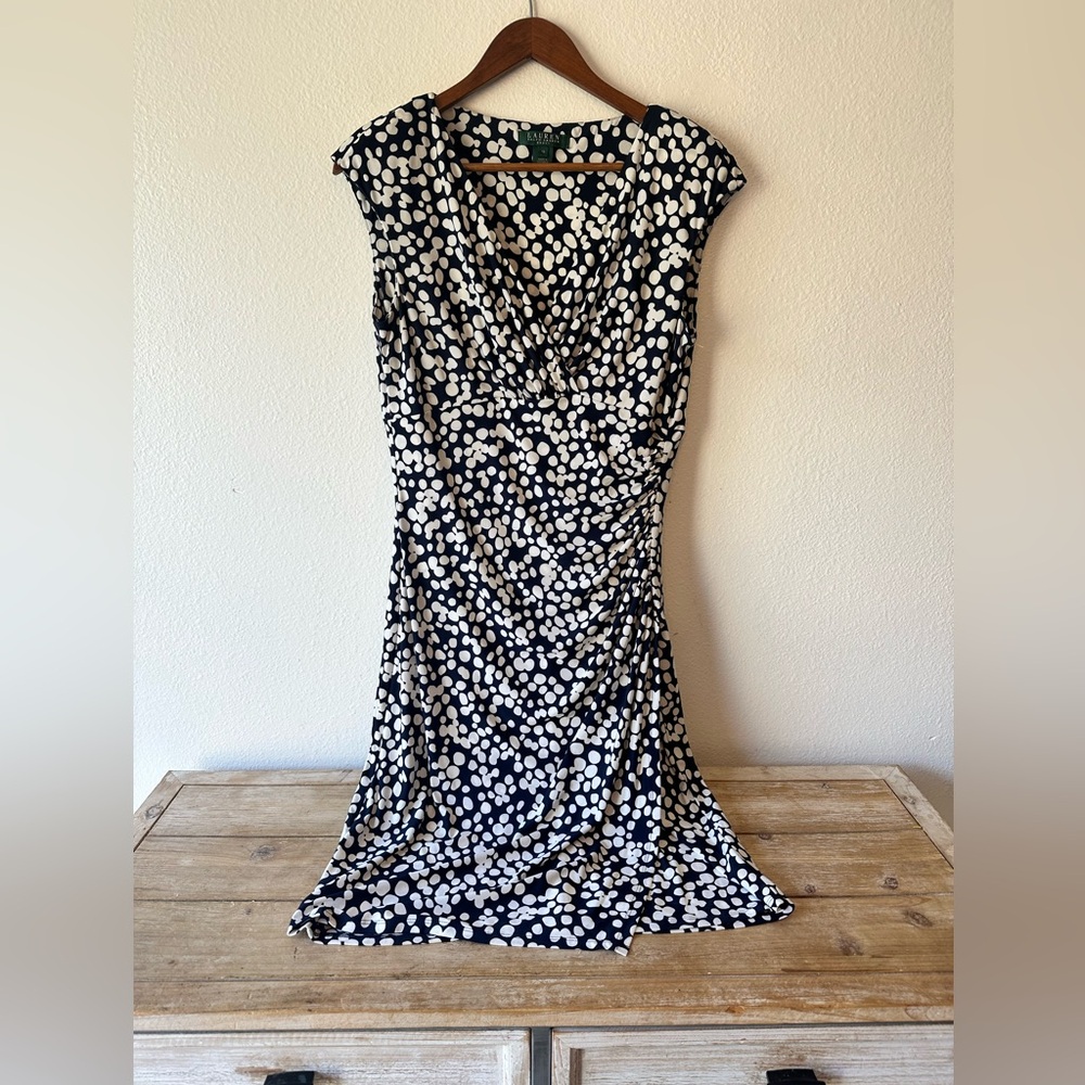 Lauren Ralph Lauren White and Blue Dress With Polka Sots Size 10